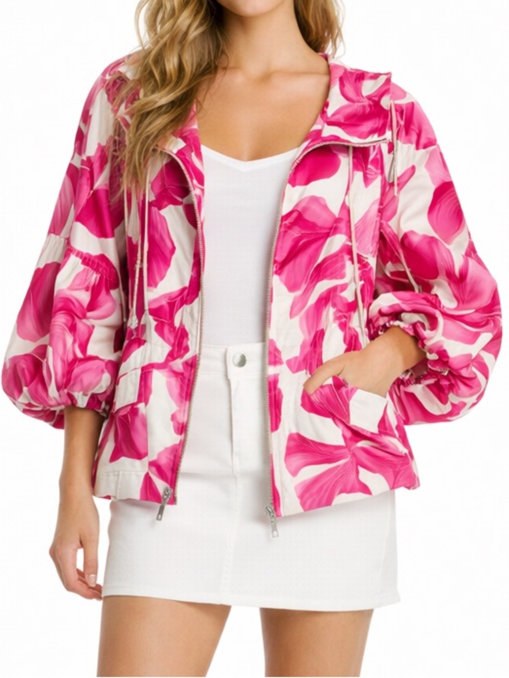 Vintage Cache Pink Floral Balloon Sleeve drop shoulder Swing‎ Jacket Y2K large